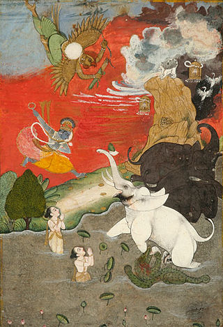 <span class="mw-page-title-main">Gajendra Moksha</span> Hindu legend of the god Vishnu rescuing an elephant from a crocodile