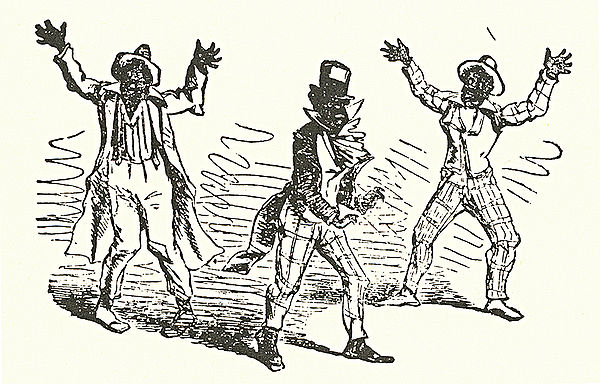 Detail from a playbill of the Bryant's Minstrels depicting the first part of a walkaround, dated December 19, 1859