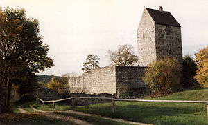 View of the east side of the castle ruins from 1990