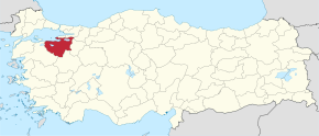 Poziția provinciei Bursa în Turcia