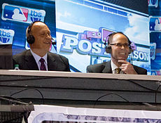 Johnson (right) in the broadcast booth with Cal Ripken Jr. during the 2012 American League Division Series Cal Ripken and Ernie Johnson, Jr..jpg