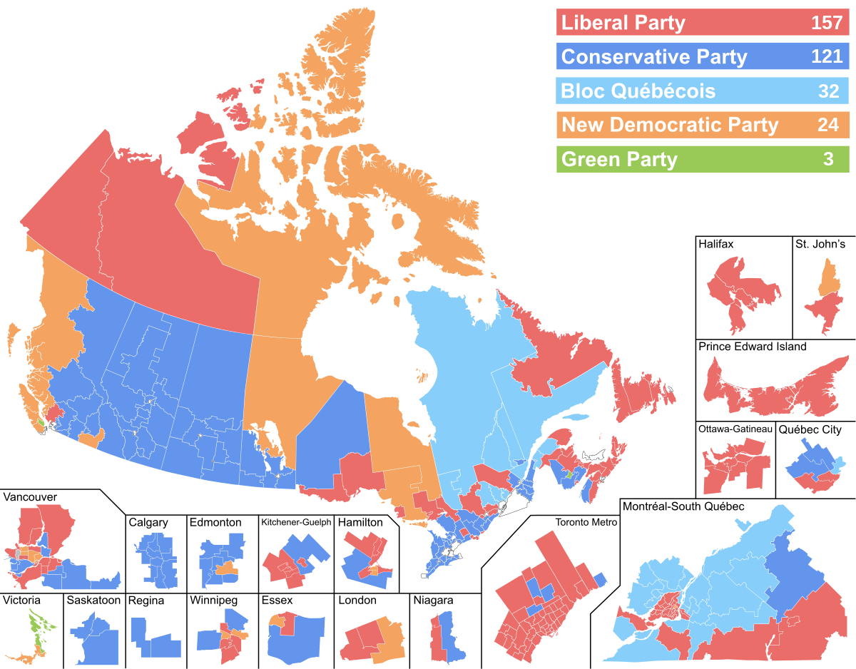 Results Of The 2019 Canadian Federal Election By Riding Wikipedia