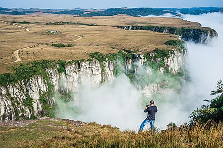 Canion Fortaleza in a sea of clouds at Parque Nacional de Aparados da Serra, Brazil