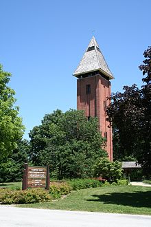 "HI Tower" at the Champaign County Forest Preserve District Headquarters in Lake of the Woods Forest Preserve, Mahomet, Illinois. Champaign County Forest Preserve District HQ Mahomet.jpg