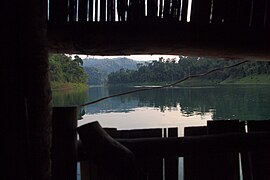 Cheow Lan Lake, Old wooden bungalows, Surat Thani, Thailand.jpg