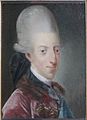 Den danske kong Christian VII (1749-1808) i tidsriktig frisyre med pompadur ca. 1775. Maleri av Jens Juel, nå i Frederiksborgmuseet.