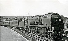 35028 Clan Line at Clapham Junction in 1966 Clapham Junction SR Bulleid Pacific 'Clan Line' on Up Special geograph-2673864-by-Ben-Brooksbank.jpg