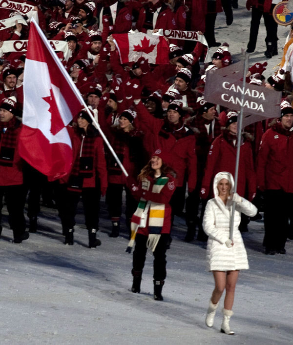 Led by Clara Hughes, the Canadian team enters BC Place during the opening ceremonies of the 2010 Winter Olympics.