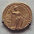 سکه هویشکا ۱۶۳-۱۲۶ ، با تصویر الهه کوشانی ریشتی، که از سکه‌های رومی کپی شده‌است.