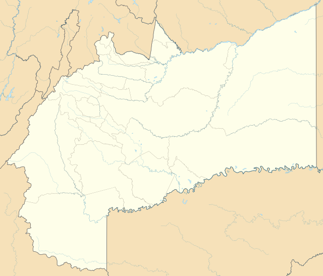 Mapa konturowa Meta, u góry nieco na lewo znajduje się punkt z opisem „Villavicencio”