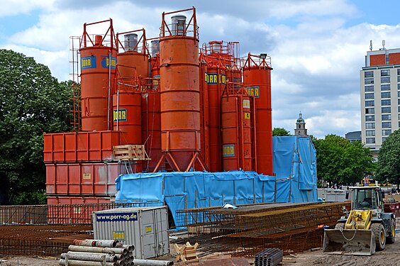 Construction site with cement silos