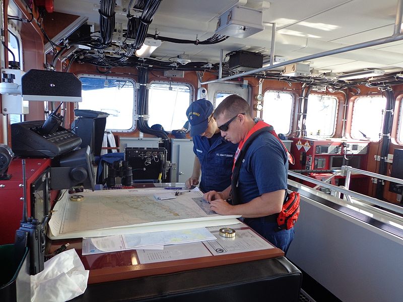 File:Crewmembers on the bridge of Coast Guard Cutter Margaret Norvell -b.jpg