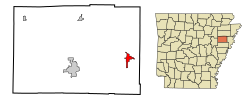 Location in Cross County and the state of آرکانزاس