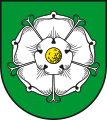 Vierradener Wappen mit gefüllter Rose und gespaltenen Kelchblättern
