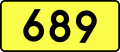 Sign of DW 689 with oficial font Drogowskaz and adequate dimensions.