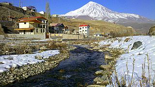 Haraz River and Mount Damavand, from Polour Manzariyeh.