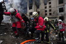 Rescuing of injured person from a damaged residential building in Kyiv Destructions in Kyiv after Russian attack, 2024-01-02 (35).webp