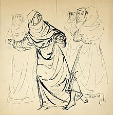 Drawing by Peter Hoffer for the 1954 edition of the libretto Disegno per copertina di libretto, disegno di Peter Hoffer per La figlia di Iorio (1954) - Archivio Storico Ricordi ICON012476.jpg