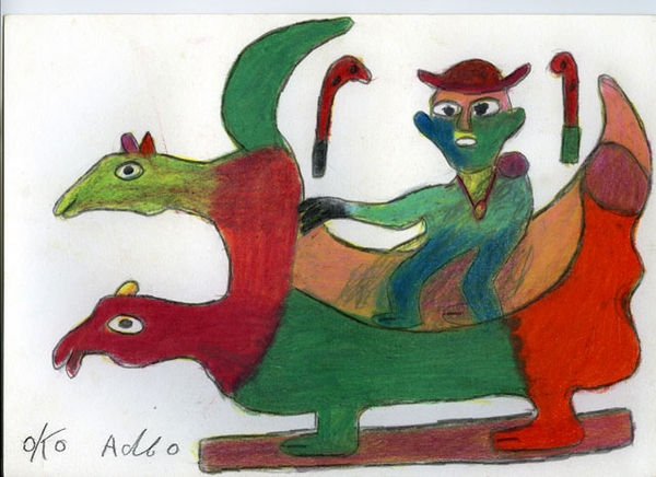 Figurative palanquin; drawing by the coffin- and palanquin builder Ataa Oko (1918–2012) from Ghana