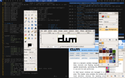 dwm- 5.7.2 отображение urxvt, GIMP и Chromium. 