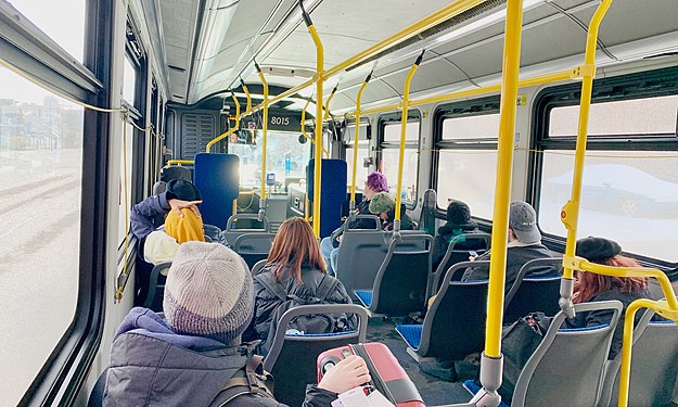 Interior of an Edmonton Transit Service Proterra ZX5 battery-electric bus