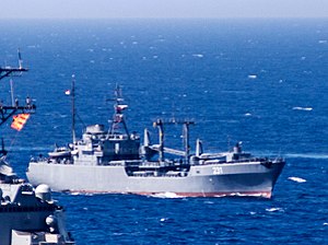 Egyptian supply ship Halayib (231) underway in the Red Sea on 2 August 2018 (180802-N-UX013-1188).JPG