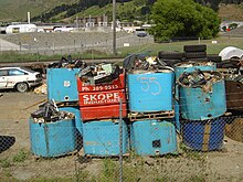 An electronic waste stockpile in Christchurch (2004). Electronic waste stockpile, Christchurch, New Zealand.JPG
