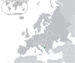 Lage von Montenegro (grün) in Europa (dunkelgrau) - [Legende]