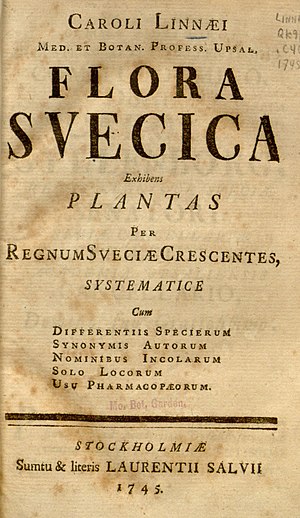 Титульный лист первого издания Flora Svecica (Стокгольм, 1745)