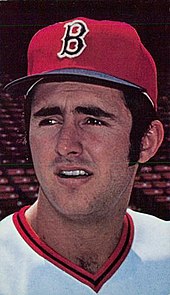 Fred Lynn made his MLB debut as a September call up in 1974; he was later the American League's Rookie of the Year and MVP in 1975. Fred Lynn 1976.jpg