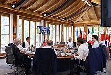 G7 leaders speaking with Ukrainian President Zelenskyy Fumio Kishida attended a roundtable meeting on Day 2 of the G7 Schloss Elmau Summit (3).jpg