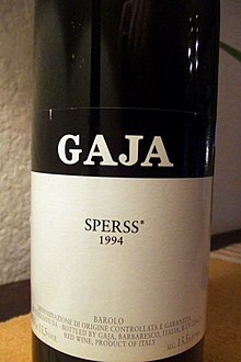 A bottle of 1994 Gaja Sperss, then a Barolo DOCG Gaja Sperss 1994.jpg