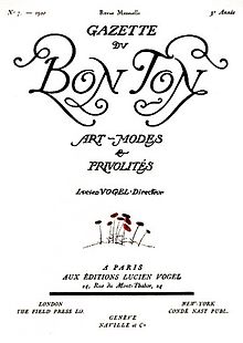 1920 cover of Lucien Vogel's magazine La Gazette du Bon Ton Gazette du bon ton.jpg