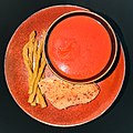 Gazpacho with chicken breast and asparagus