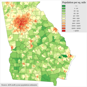 Population density by census tract in the state of Georgia, 2018 Georgia Population Density by Census Tract 2018.png
