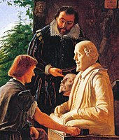 A detail of Henry Wallis's 1857 painting depicting Gerard Johnson carving the Stratford monument, while Ben Jonson shows him the Kesselstadt death mask Gerard Johnson carving William Shakespeare (by Henry Wallis) (cropped).jpg