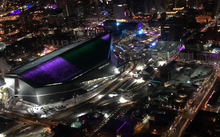 The Stadium and the city of Minneapolis were shown to be lit purple during Timberlake's tribute to Prince HSI SRT Game Day Operations In Air 02 (39392627854) (cropped).png