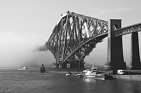 Haar rolls into the Firth of Forth, partially shrouding the Forth Bridge. Haar forth rail bridge.jpg