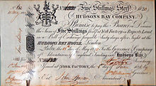 Currency issued by the Hudson's Bay Company, 1820 Hudsons Bay Company currency to fur traders 1820 Fort York (crop).jpg