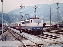 DB Class 111 with IC Karwendel in Garmisch-Partenkirchen (1983) IC Karwendel Garmisch.jpg