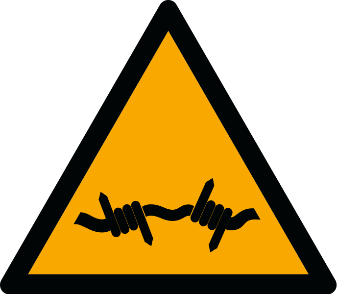 File:ISO 7010 W033 warning; barbed wire.svg