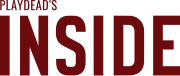 Logo for spillet med tittelen Playdead's Inside skrevet i mørkerødt.