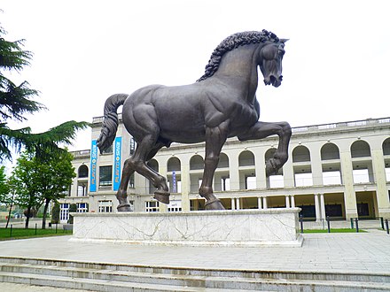 The statue of Leonardo's horse, which is located in front of the Hippodrome of San Siro in Milan