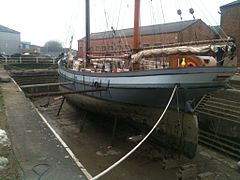 The Irene in dry dock in Gloucester