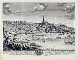 Kupferstich des Marktes und Klosters Dießen, J. M. Söckler 1755