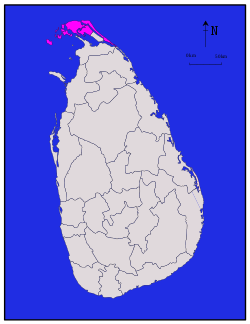 Jaffnan piirikunta Sri Lankan kartalla.
