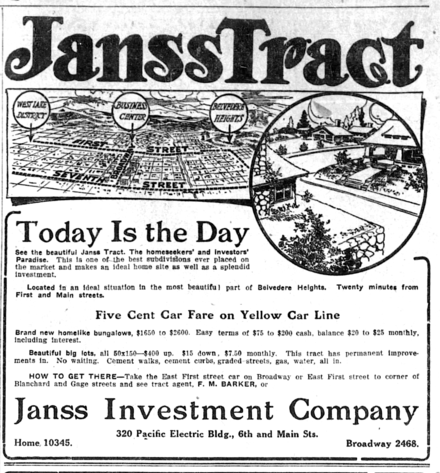 1910 Janss Investment Company ad for Belvedere Heights property sales