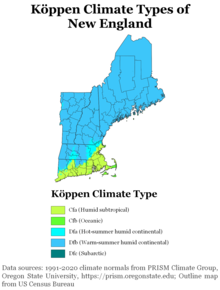 Koppen climate types in New England Koppen Climate Types New England.png