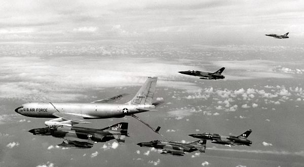 A 388th TFW SAM hunter-killer team refueling on its way to North Vietnam, October 1972