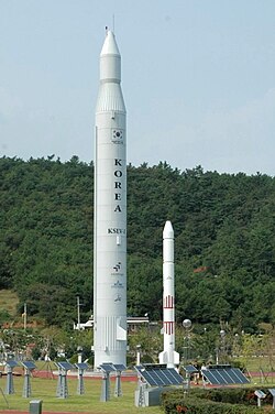 30 January 2013: South Korea conducts its first successful orbital launch with its indigenous Naro-1 rocket (replica pictured). KSLV-1 Naro Replica.jpg